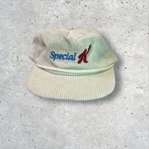 Vtg Special K Corduroy Rope Snapback Hat White Retro Spellout Logo Promo